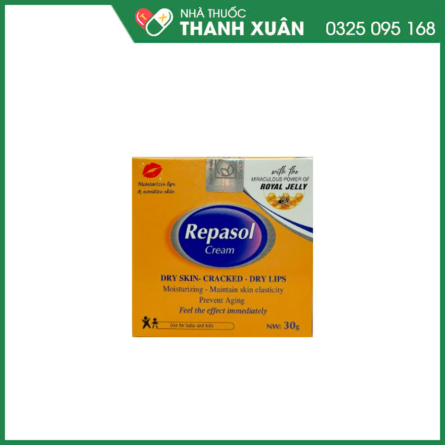 Repasol Cream giúp hỗ trợ dưỡng ẩm, làm đều màu da, giảm nếp nhăn trên da, hạn chế lão hoá da